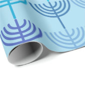 Papier Cadeau Hanoukka Chanukah Chanukkiah Menorah Motif Blue (Coin rond)