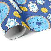Papier Cadeau Hanoukka Chanukah Donuts Motif de cookies au choco (Coin rond)