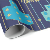 Papier Cadeau Hanoukka/Chanukah Wrapper Paper Blue/Gold Dreidel (Coin rond)