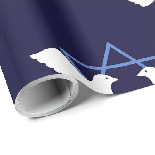 Papier Cadeau Hanoukka Dove Peace Star de David Patterned (Coin rond)