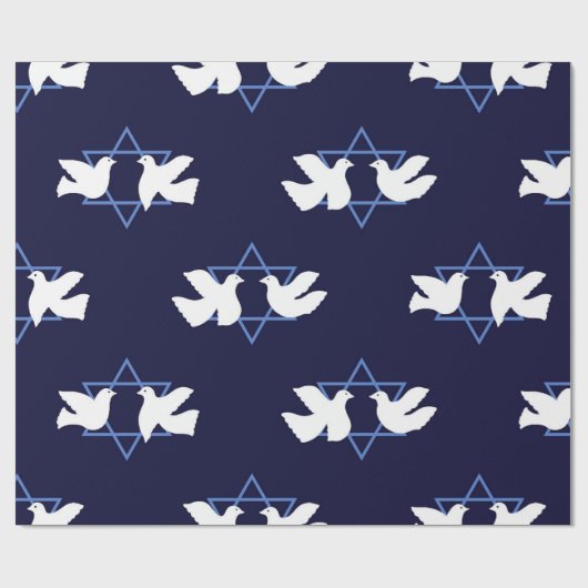 Papier Cadeau Hanoukka Dove Peace Star de David Patterned (Plat)