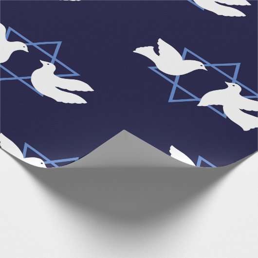 Papier Cadeau Hanoukka Dove Peace Star de David Patterned (Coin)