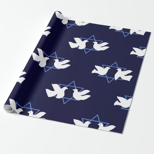 Papier Cadeau Hanoukka Dove Peace Star de David Patterned (Déroulé)