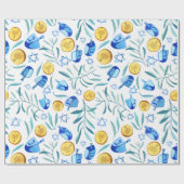 Papier Cadeau Hanoukka Dreidel Juif Motif aquarelle (Plat)