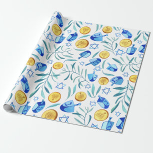 Papier Cadeau Hanoukka Dreidel Juif Motif aquarelle