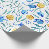 Papier Cadeau Hanoukka Dreidel Juif Motif aquarelle (Coin)