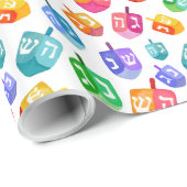 Papier Cadeau Hanoukka Dreidels Rainbow Watercolor Holiday (Coin rond)