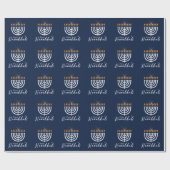 Papier Cadeau Hanoukka heureuse avec Menorah blanche en bleu mod (Plat)
