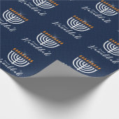 Papier Cadeau Hanoukka heureuse avec Menorah blanche en bleu mod (Coin)