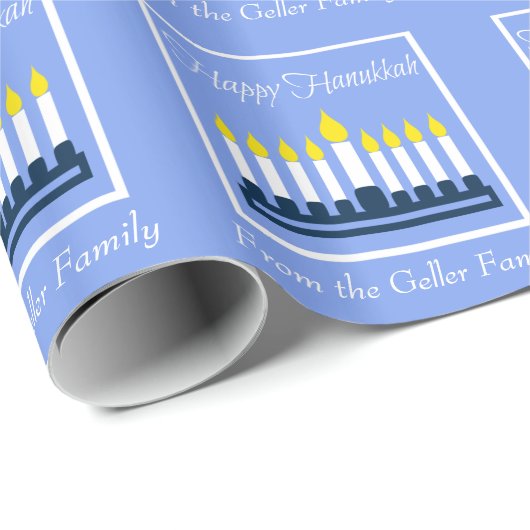 Papier Cadeau Hanoukka heureux Menorah (Coin rond)