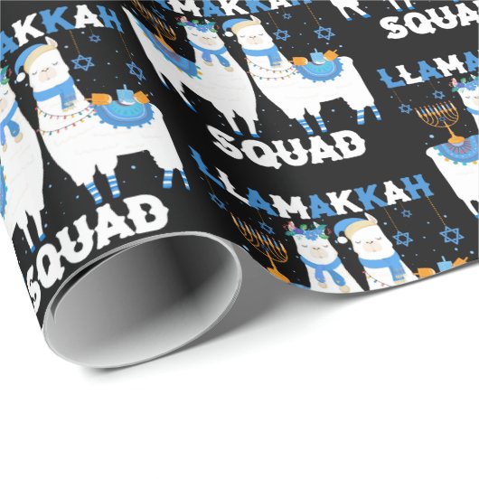 Papier Cadeau Hanoukka Llama Christmas Joyeux Llamakah Squad mig (Coin rond)