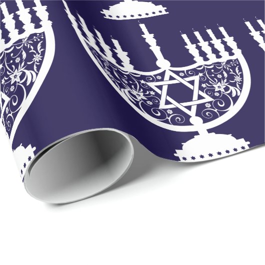 Papier Cadeau Hanoukka Menorah (Coin rond)