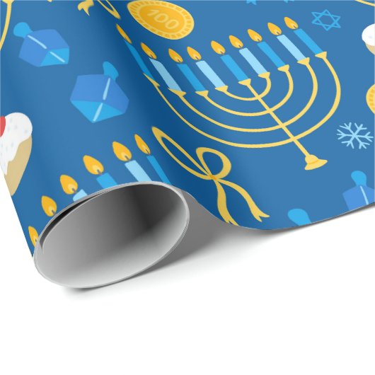 Papier Cadeau Hanoukka Menorah (Coin rond)