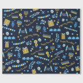 Papier Cadeau Hanoukka Menorah Dreidel personnalisé  (Plat)