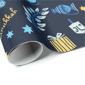 Papier Cadeau Hanoukka Menorah Dreidel personnalisé  (Coin rond)