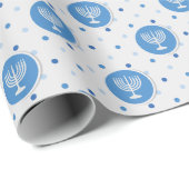 Papier Cadeau Hanoukka Menorah en Pois (Coin rond)