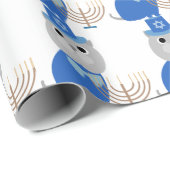 Papier Cadeau Hanoukka Menorah Kitty (Coin rond)