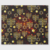 Papier Cadeau Hanoukka Menorah rouge et or (Plat)