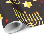 Papier Cadeau Hanoukka Menorah rouge et or (Coin rond)