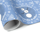 Papier Cadeau Hanoukka Personnalisée De Black And White Snowman (Coin rond)