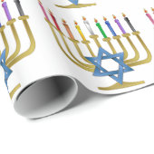 Papier Cadeau Hanoukka Rainbow Candles Gold Menorah (Coin rond)