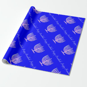 Papier Cadeau Hanoukka rose bleu Menorah 4 Laura