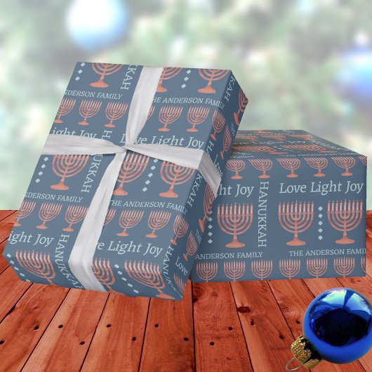Papier Cadeau Hanoukka Rustic Menorah Love Light Ajouter Un Nom