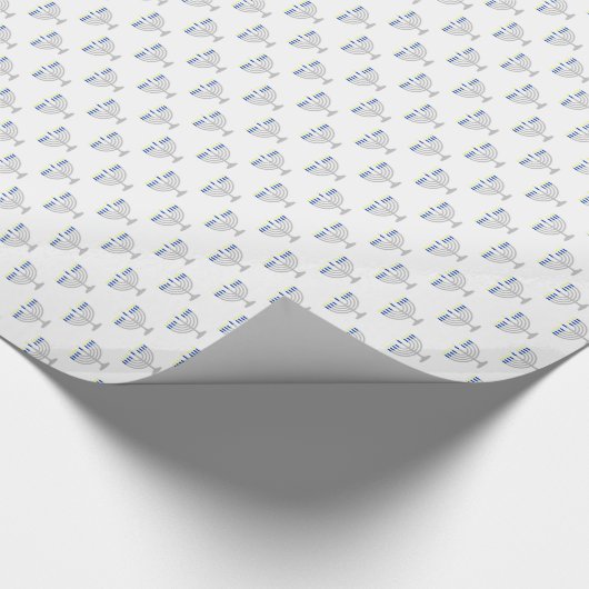 Papier Cadeau Hanoukka Silver Menorah en blanc (Coin)