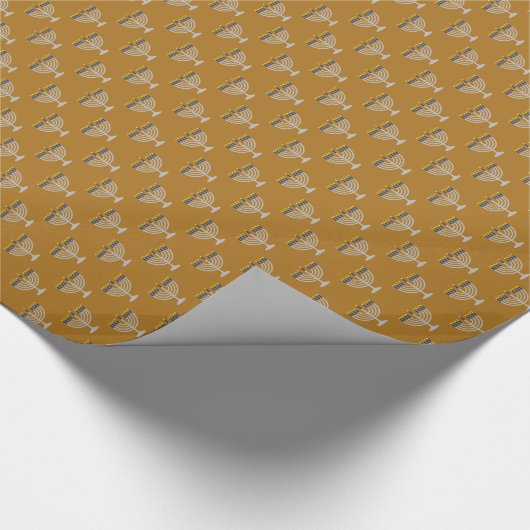 Papier Cadeau Hanoukka Silver Menorah sur Matte Gold (Coin)