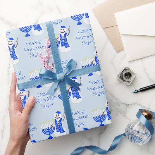 Papier Cadeau Hanoukka Snowman Chrismukkah Nom Et Message (Cadeaux)