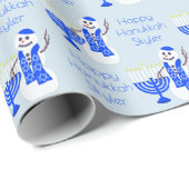 Papier Cadeau Hanoukka Snowman Chrismukkah Nom Et Message (Coin rond)