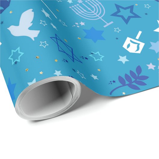 Papier Cadeau Hanoukka Stars Wrapper Paper (Coin rond)