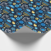 Papier Cadeau Hanoukka Symboles Motif bleu (Coin)