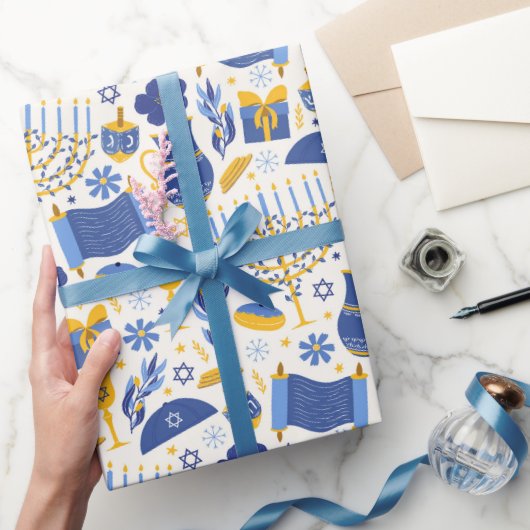 Papier Cadeau Hanoukka Torah Dreidel Star de David Menorah Cadea (Cadeaux)