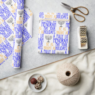 Papier Cadeau Hanukkah aussi brillant qu'une menorah entièrement