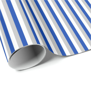 Papier Cadeau Hanukkah Bleu, Argent Mat, Rayure Verticale Blanch