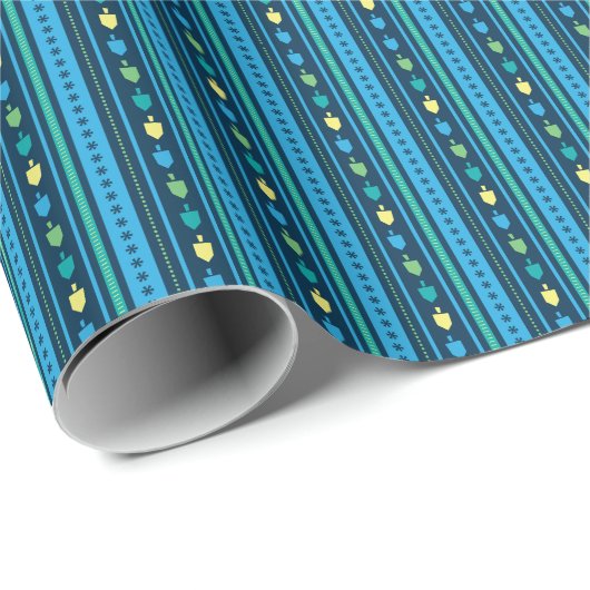 Papier Cadeau Hanukkah Dreidel Party Stripe Wrapping Paper (Coin rond)