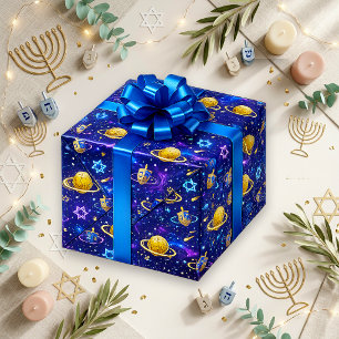 Papier Cadeau Hanukkah Galaxie Bleu Cosmique