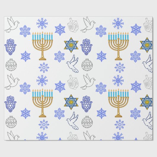 Papier Cadeau Hanukkah Icons Wrapping Paper | Menorah  (Plat)