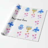 Papier Cadeau Hanukkah Wrapping Paper – Menorah, Hamsa, Dove (Déroulé)