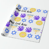 Papier Cadeau Hanukkah Wrapping Paper – Menorah, Star of David (Déroulé)