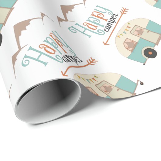 Papier Cadeau HAPPER CAMPER mignon Retro RV (Coin rond)