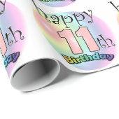 Papier Cadeau Happy 11th Birthday (rose) (Coin rond)
