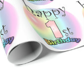 Papier Cadeau Happy 1st Birthday (rose) (Coin rond)