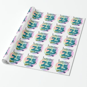 Papier Cadeau Happy 25th Birthday (bleu)