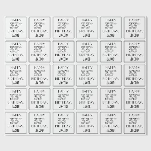 Papier Cadeau HAPPY 33E ANNIVERSAIRE ; Style Art Déco ; Nom pers (Plat)