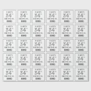 Papier Cadeau HAPPY 34E ANNIVERSAIRE ; Style Art Déco ; Nom pers