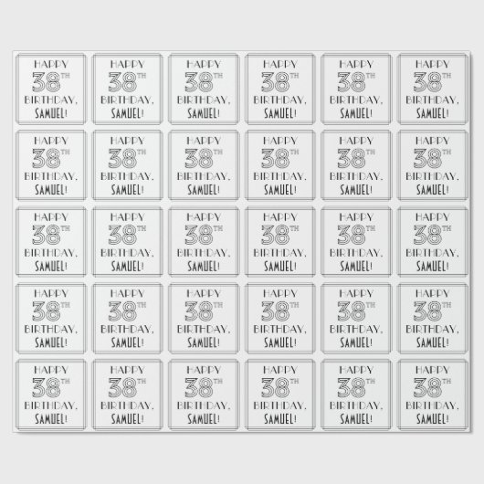 Papier Cadeau HAPPY 38E ANNIVERSAIRE ; Style Art Déco ; Nom pers (Couture)