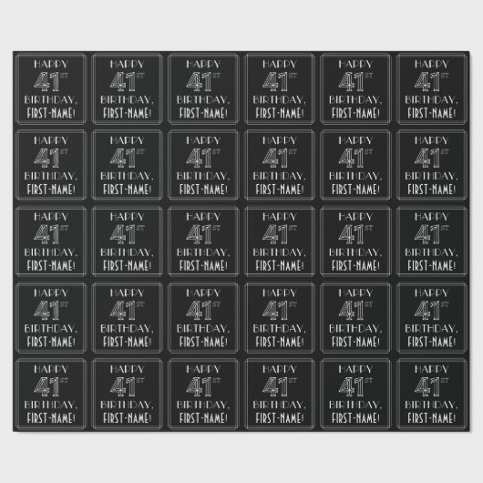 Papier Cadeau HAPPY 41E ANNIVERSAIRE ; Style Art Déco avec/ Nom (Couture)