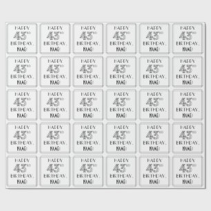 Papier Cadeau HAPPY 43E ANNIVERSAIRE ; Style Art Déco ; Nom pers